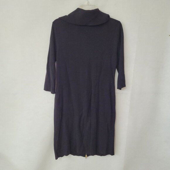 Calvin Klein Dress Womens L‎ Black Zipper Front Sweater 3/4 Sleeve Sheath Knit - Picture 6 of 14